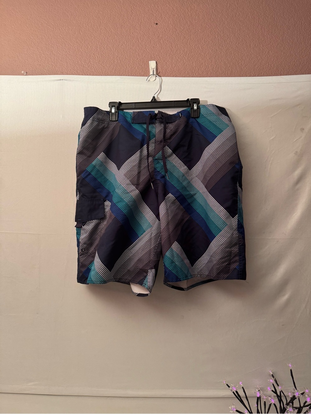 Men's Navy & Teal Geometric Swim Shorts